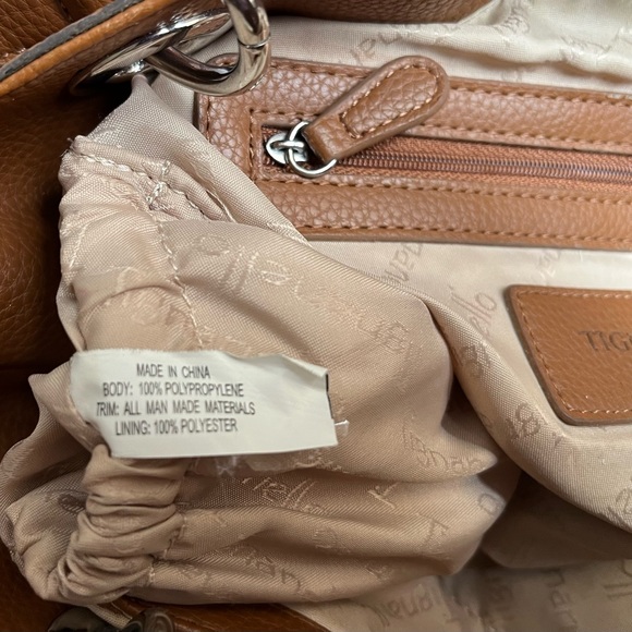 Tignanello Rattan and Faux Leather Diamond Patterned Tote Bag in Beige/Brown - Picture 8 of 9